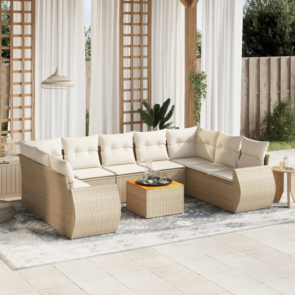 10-delige Loungeset met kussens poly rattan beige is nu te koop bij PeponiXL, paradijselijk wonen!