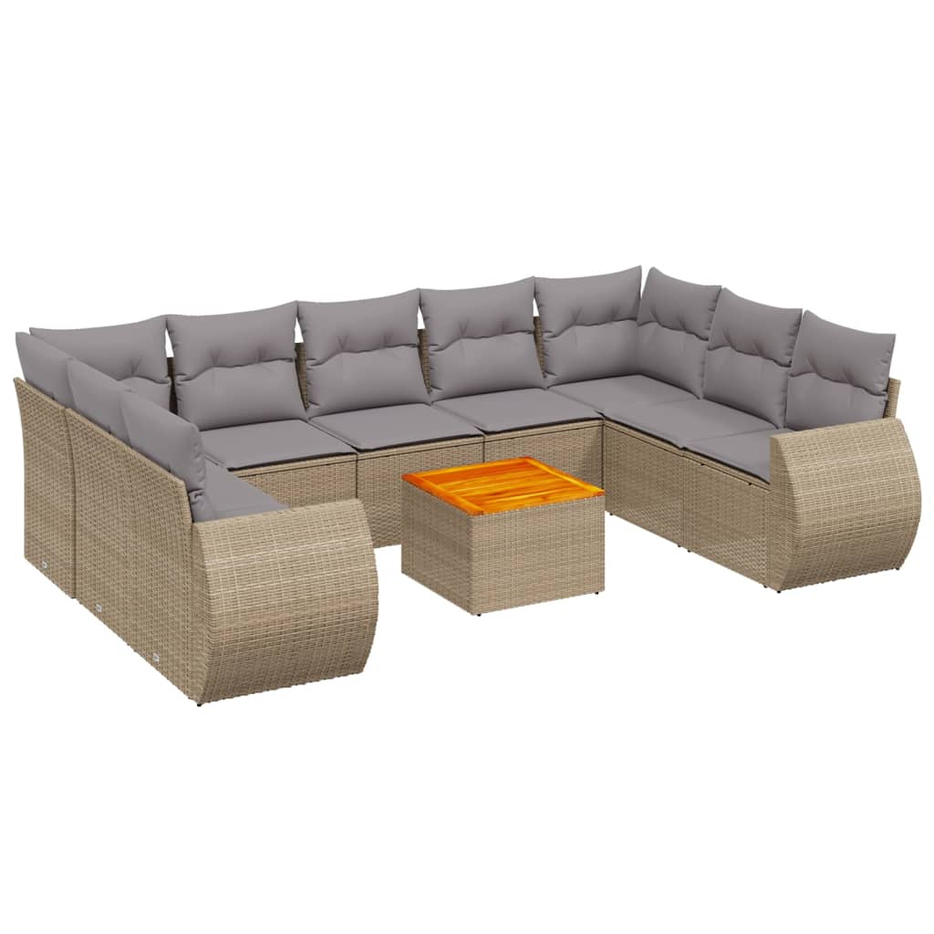 10-delige Loungeset met kussens poly rattan beige is nu te koop bij PeponiXL, paradijselijk wonen!