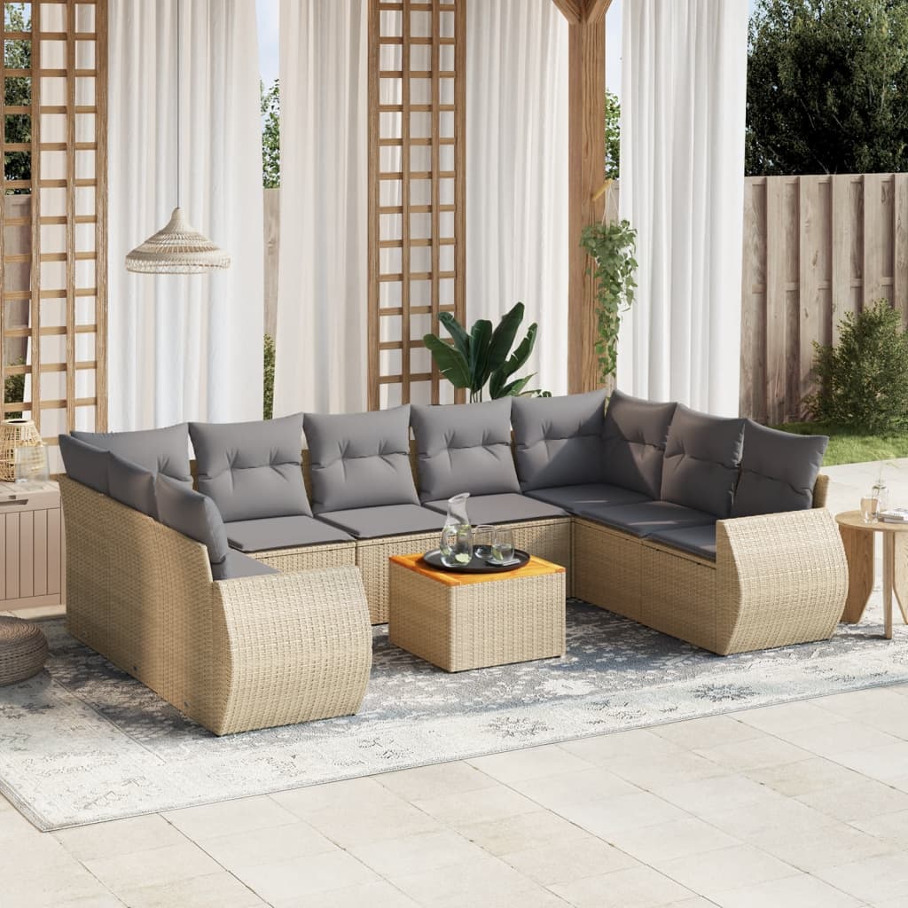 10-delige Loungeset met kussens poly rattan beige is nu te koop bij PeponiXL, paradijselijk wonen!