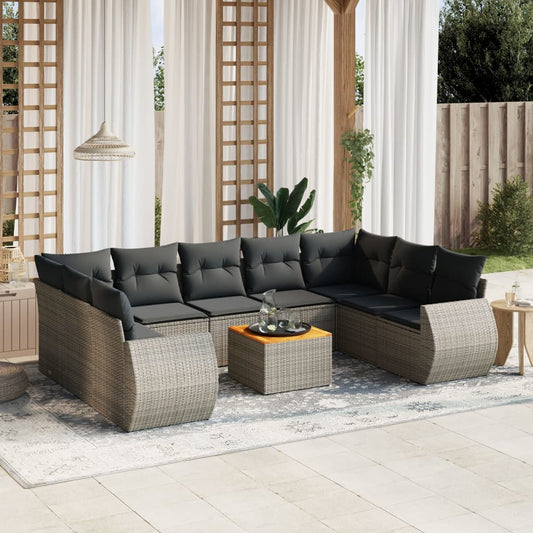 10-delige Loungeset met kussens poly rattan grijs is nu te koop bij PeponiXL, paradijselijk wonen!