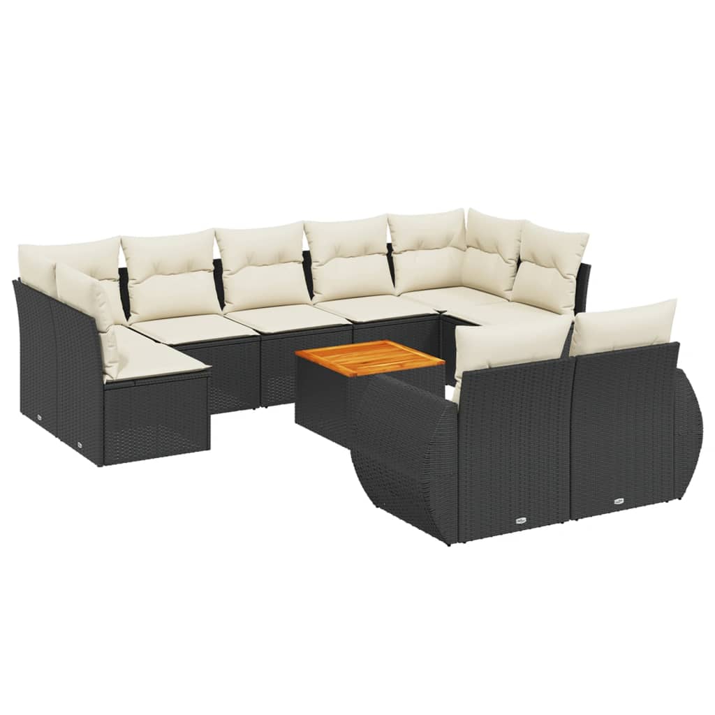 10-delige Loungeset met kussens poly rattan zwart is nu te koop bij PeponiXL, paradijselijk wonen!