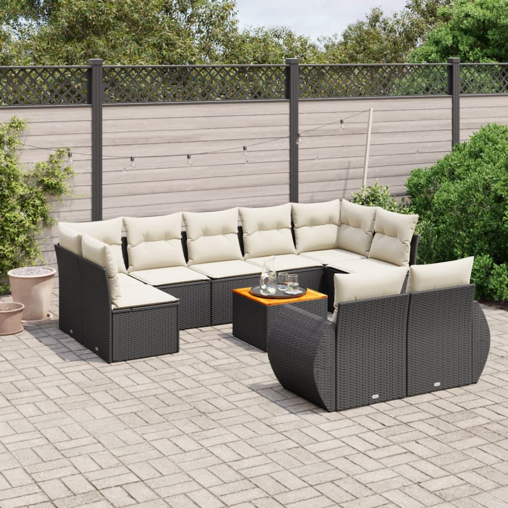 10-delige Loungeset met kussens poly rattan zwart is nu te koop bij PeponiXL, paradijselijk wonen!