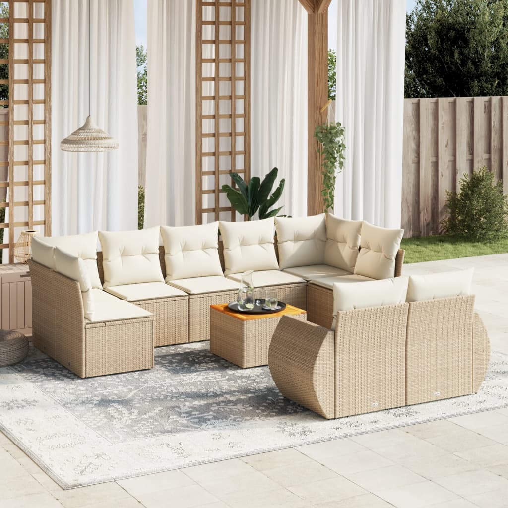 10-delige Loungeset met kussens poly rattan beige is nu te koop bij PeponiXL, paradijselijk wonen!