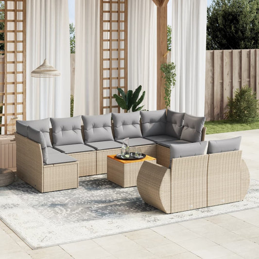 10-delige Loungeset met kussens poly rattan beige is nu te koop bij PeponiXL, paradijselijk wonen!