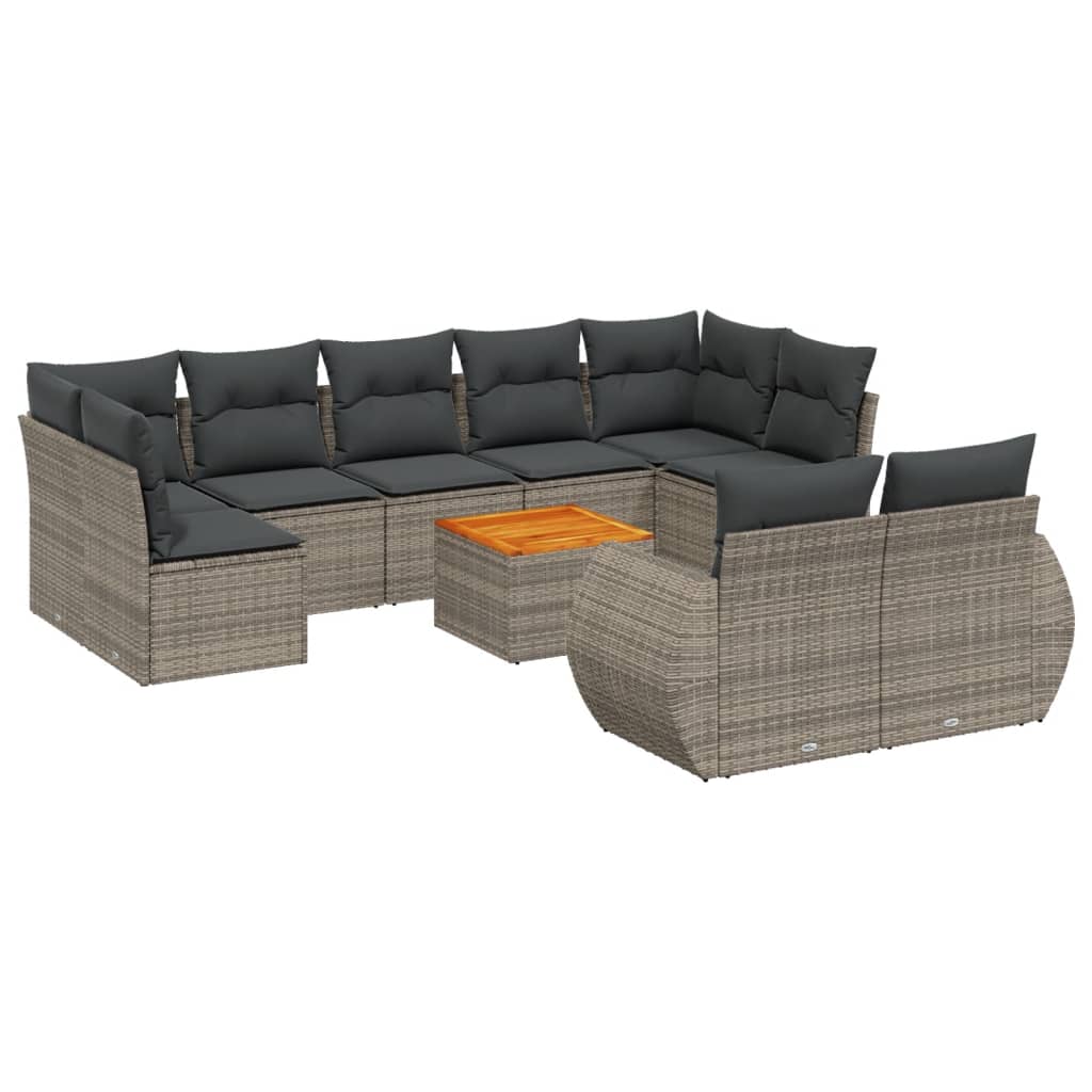 10-delige Loungeset met kussens poly rattan grijs is nu te koop bij PeponiXL, paradijselijk wonen!