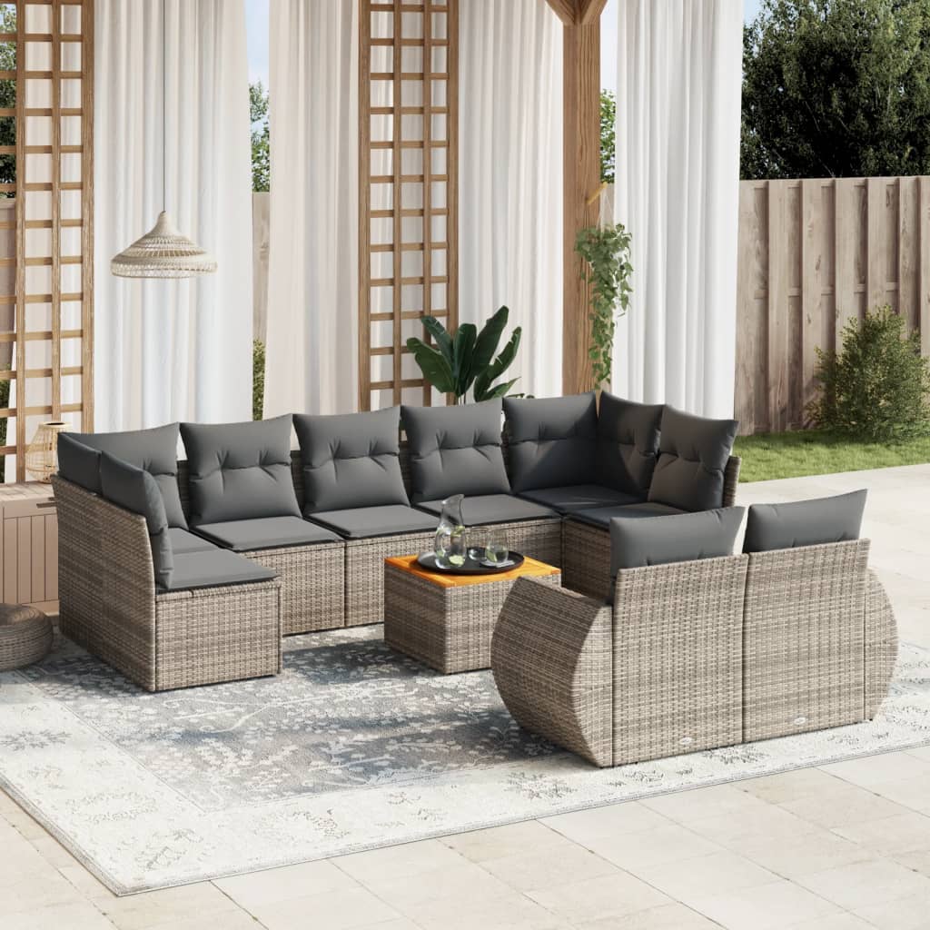 10-delige Loungeset met kussens poly rattan grijs is nu te koop bij PeponiXL, paradijselijk wonen!