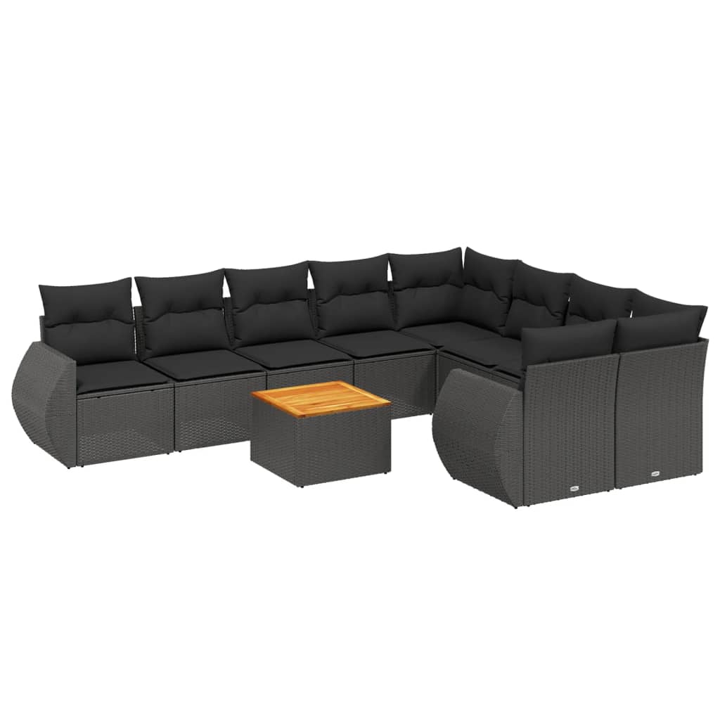 10-delige Loungeset met kussens poly rattan zwart is nu te koop bij PeponiXL, paradijselijk wonen!