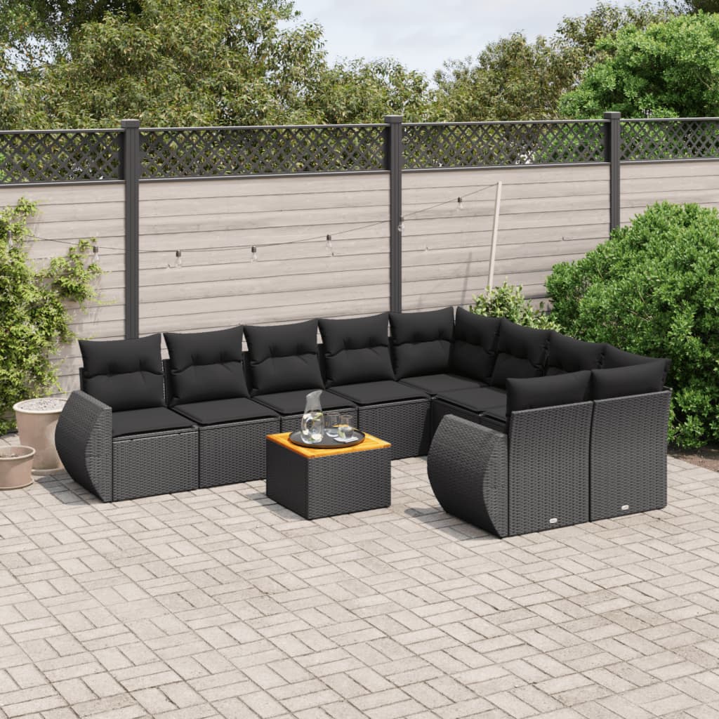 10-delige Loungeset met kussens poly rattan zwart is nu te koop bij PeponiXL, paradijselijk wonen!
