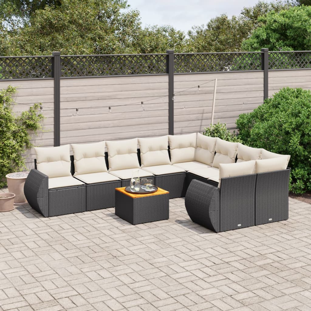 10-delige Loungeset met kussens poly rattan zwart is nu te koop bij PeponiXL, paradijselijk wonen!
