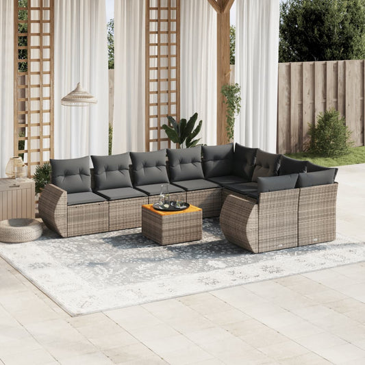 10-delige Loungeset met kussens poly rattan grijs is nu te koop bij PeponiXL, paradijselijk wonen!