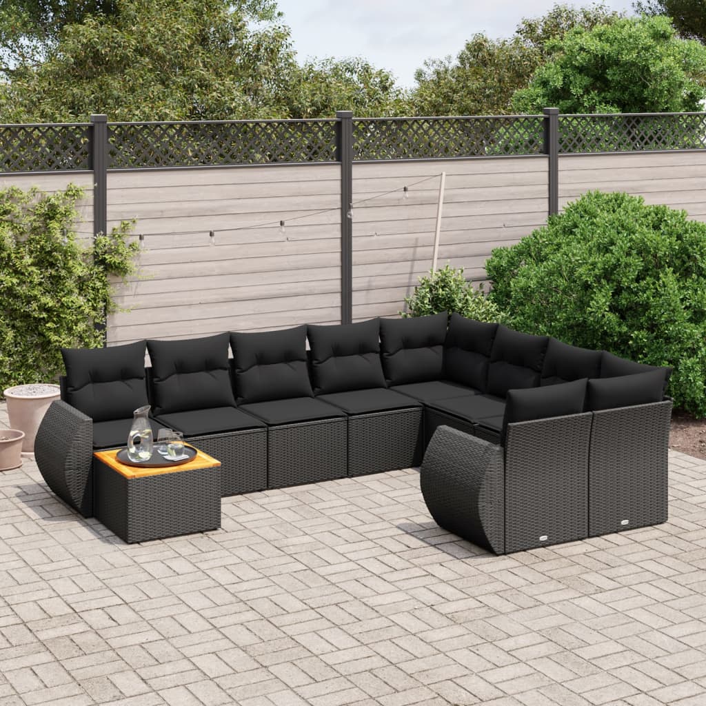 10-delige Loungeset met kussens poly rattan zwart is nu te koop bij PeponiXL, paradijselijk wonen!