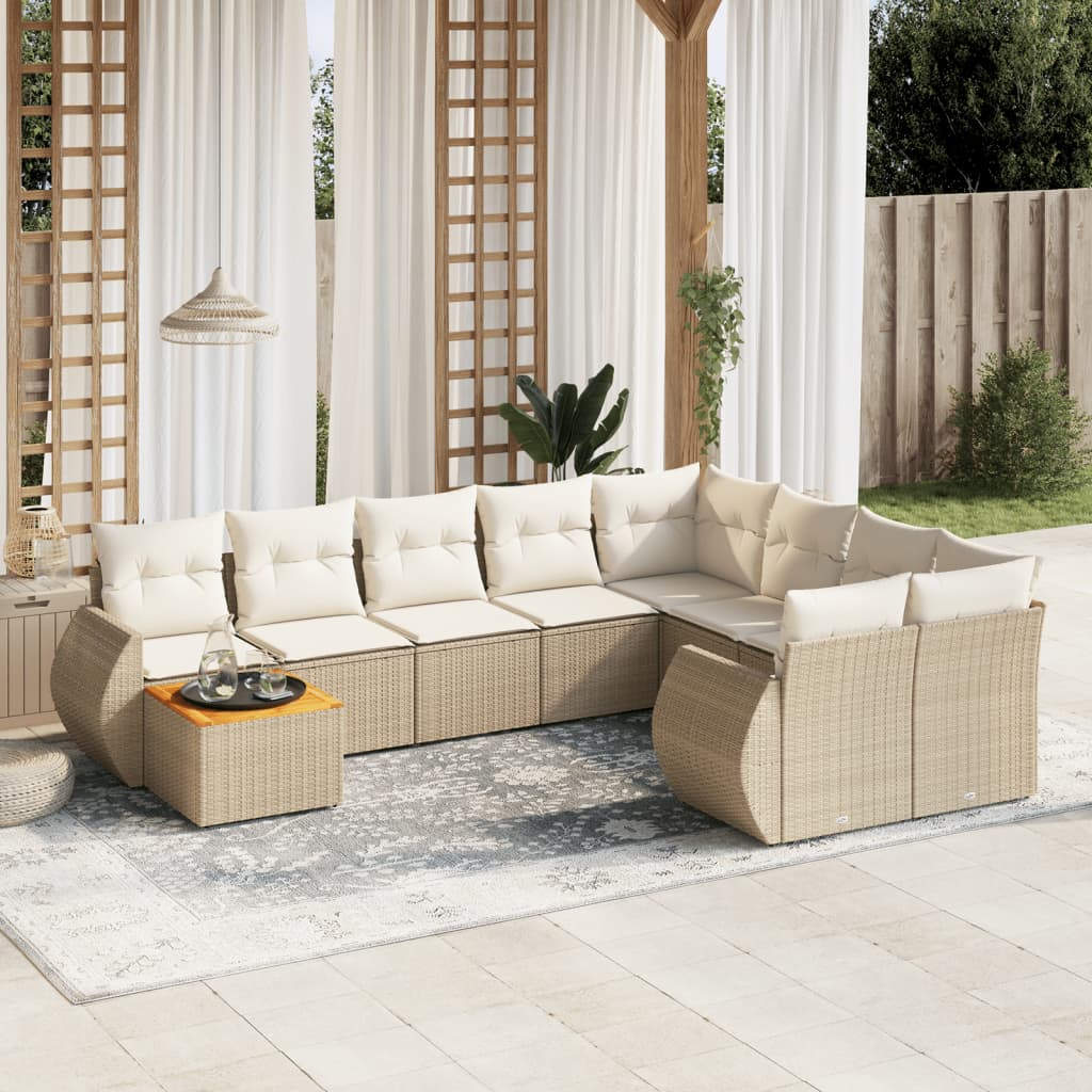 10-delige Loungeset met kussens poly rattan beige is nu te koop bij PeponiXL, paradijselijk wonen!