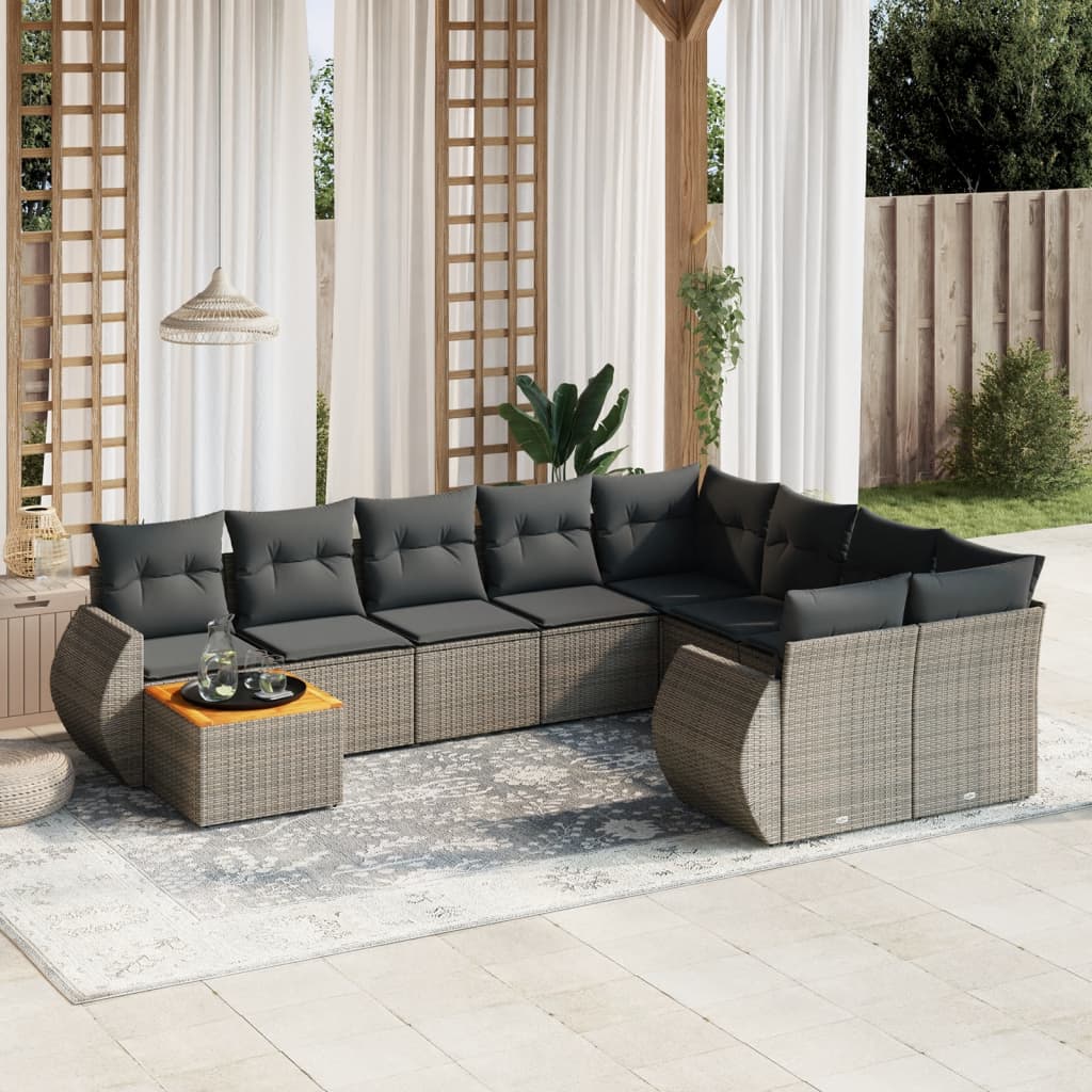 10-delige Loungeset met kussens poly rattan grijs is nu te koop bij PeponiXL, paradijselijk wonen!