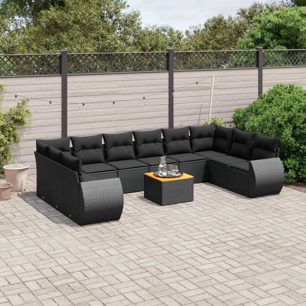 11-delige Loungeset met kussens poly rattan zwart is nu te koop bij PeponiXL, paradijselijk wonen!