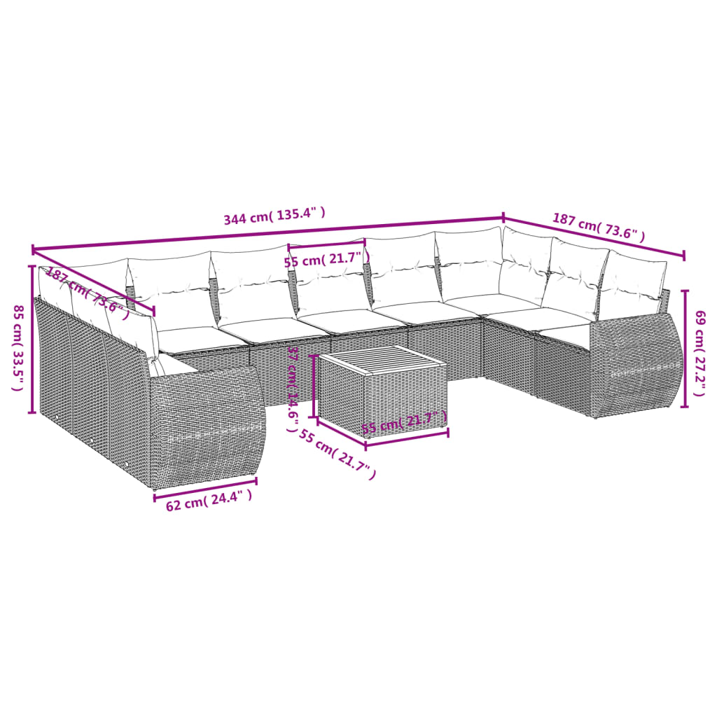 11-delige Tuinset met kussens poly rattan beige is nu te koop bij PeponiXL, paradijselijk wonen!