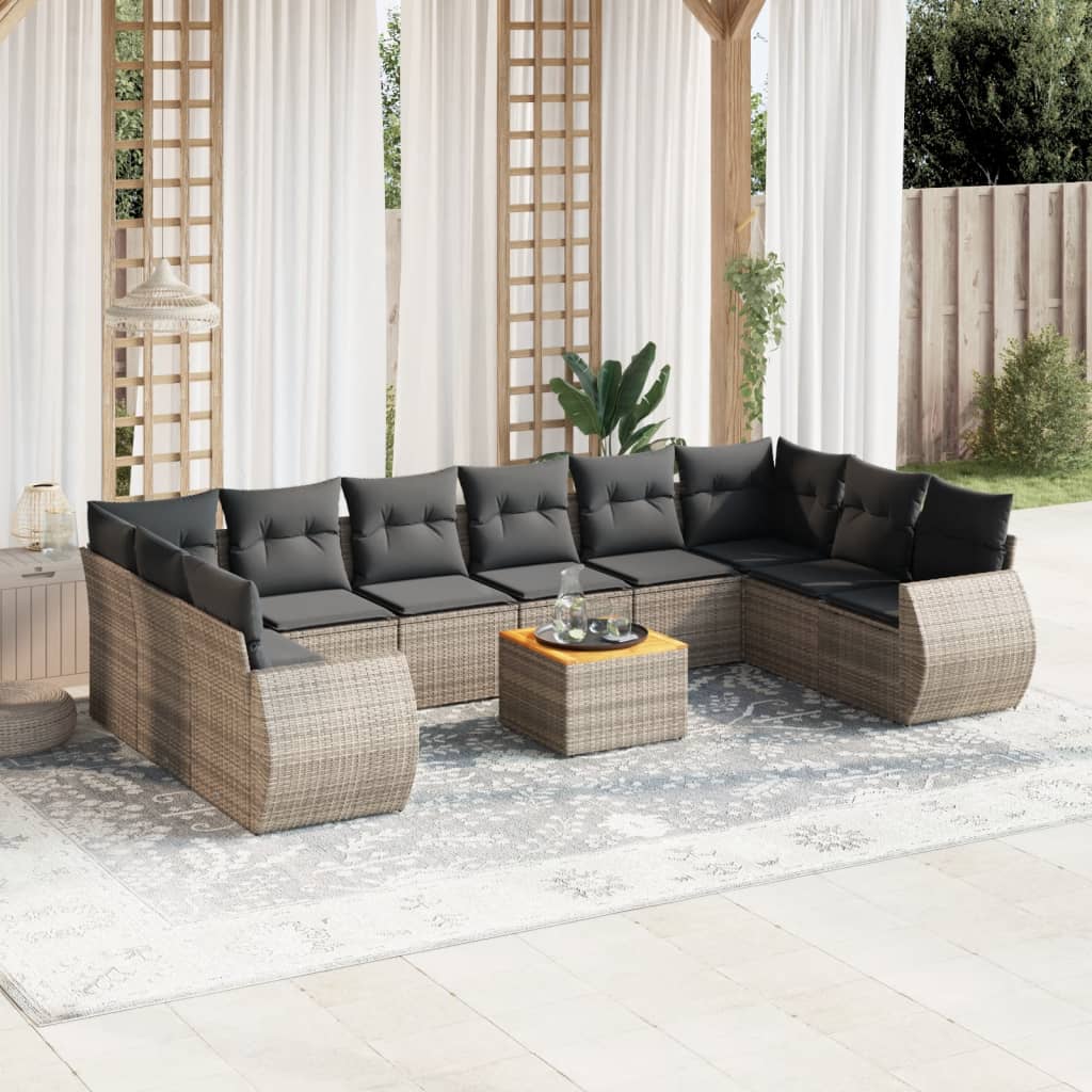11-delige Loungeset met kussens poly rattan grijs is nu te koop bij PeponiXL, paradijselijk wonen!