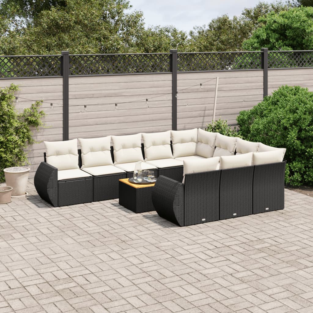 11-delige Loungeset met kussens poly rattan zwart is nu te koop bij PeponiXL, paradijselijk wonen!
