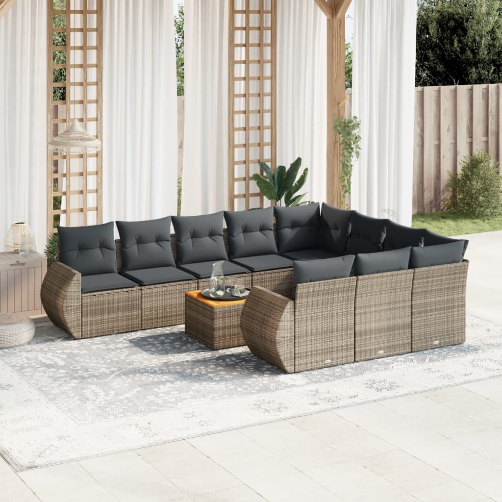 11-delige Loungeset met kussens poly rattan grijs is nu te koop bij PeponiXL, paradijselijk wonen!