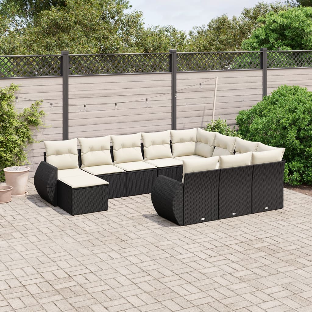 11-delige Loungeset met kussens poly rattan zwart is nu te koop bij PeponiXL, paradijselijk wonen!