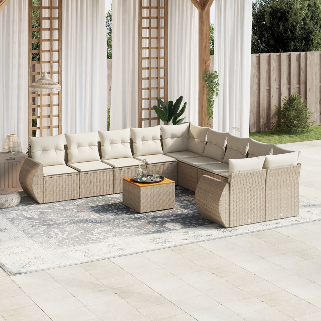 11-delige Tuinset met kussens poly rattan beige is nu te koop bij PeponiXL, paradijselijk wonen!