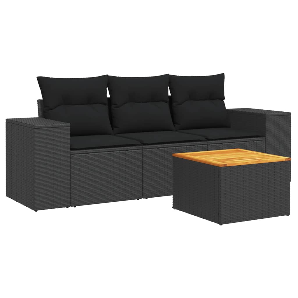 4-delige Loungeset met kussens poly rattan zwart is nu te koop bij PeponiXL, paradijselijk wonen!