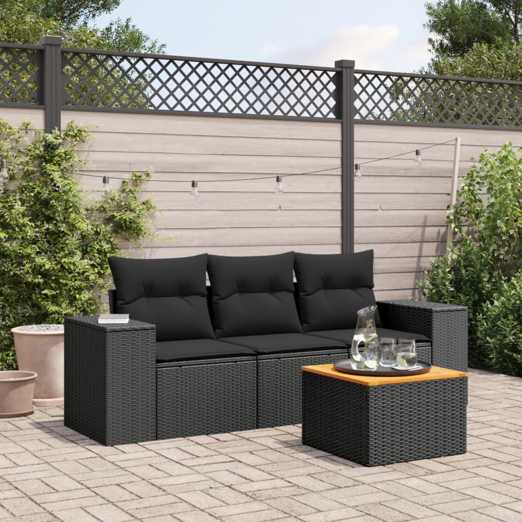 4-delige Loungeset met kussens poly rattan zwart is nu te koop bij PeponiXL, paradijselijk wonen!