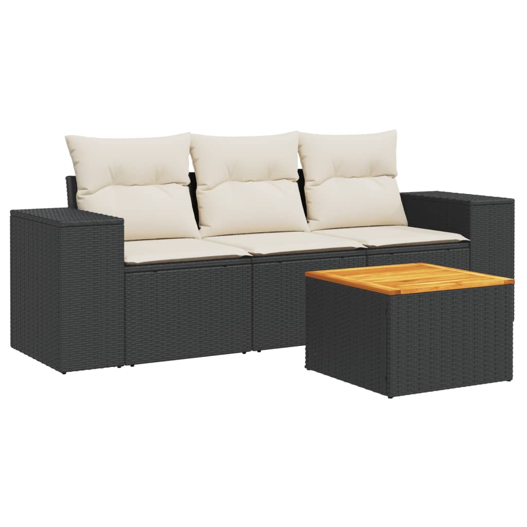 4-delige Loungeset met kussens poly rattan zwart is nu te koop bij PeponiXL, paradijselijk wonen!