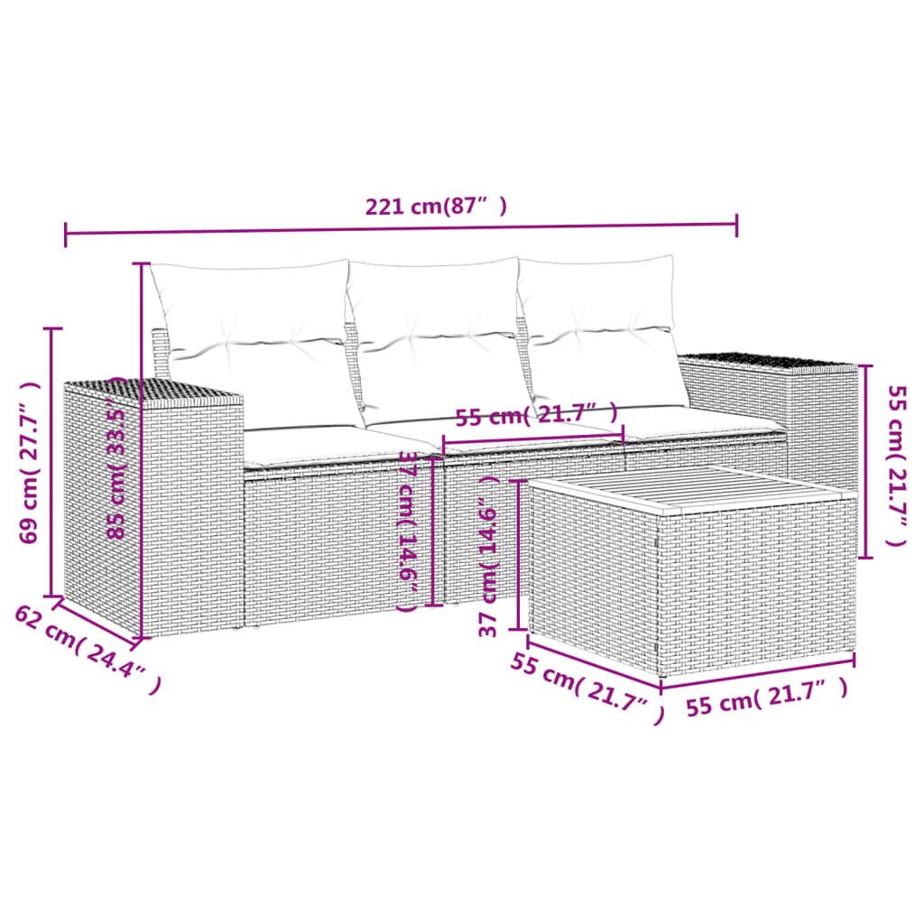 4-delige Loungeset met kussens poly rattan zwart is nu te koop bij PeponiXL, paradijselijk wonen!