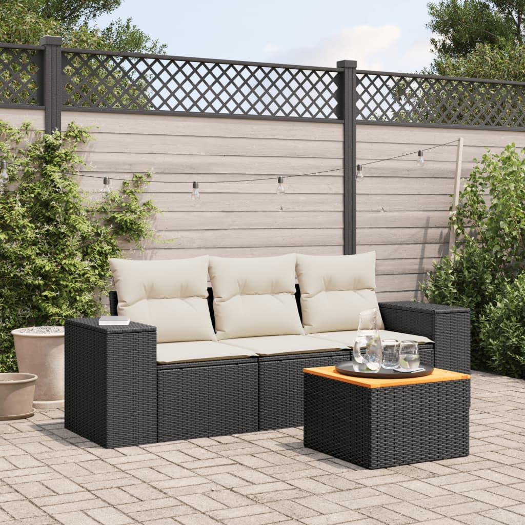 4-delige Loungeset met kussens poly rattan zwart is nu te koop bij PeponiXL, paradijselijk wonen!