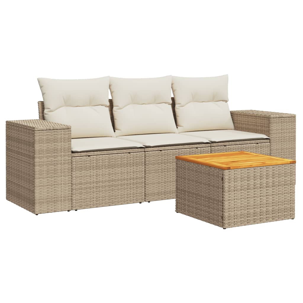 4-delige Loungeset met kussens poly rattan beige is nu te koop bij PeponiXL, paradijselijk wonen!
