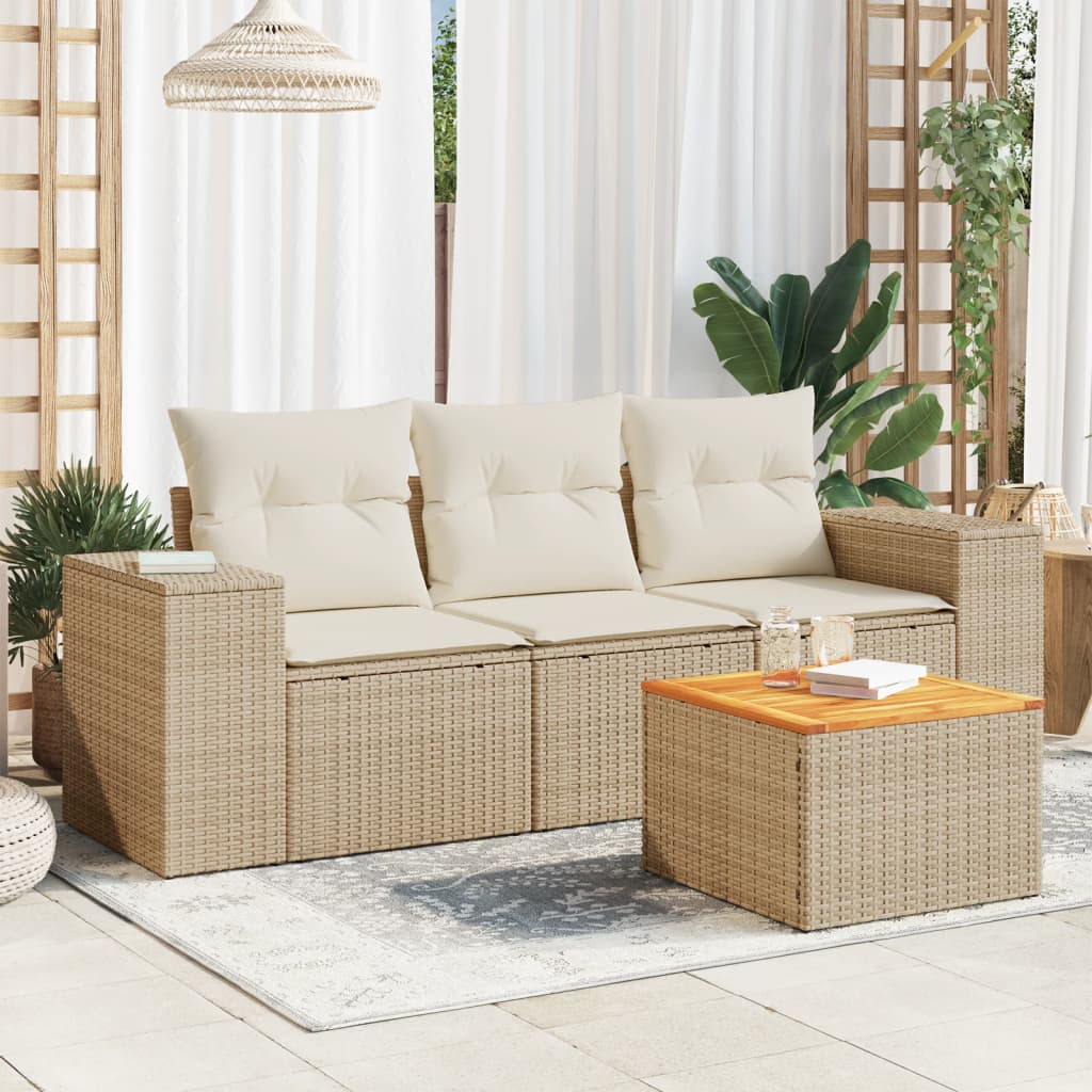 4-delige Loungeset met kussens poly rattan beige is nu te koop bij PeponiXL, paradijselijk wonen!