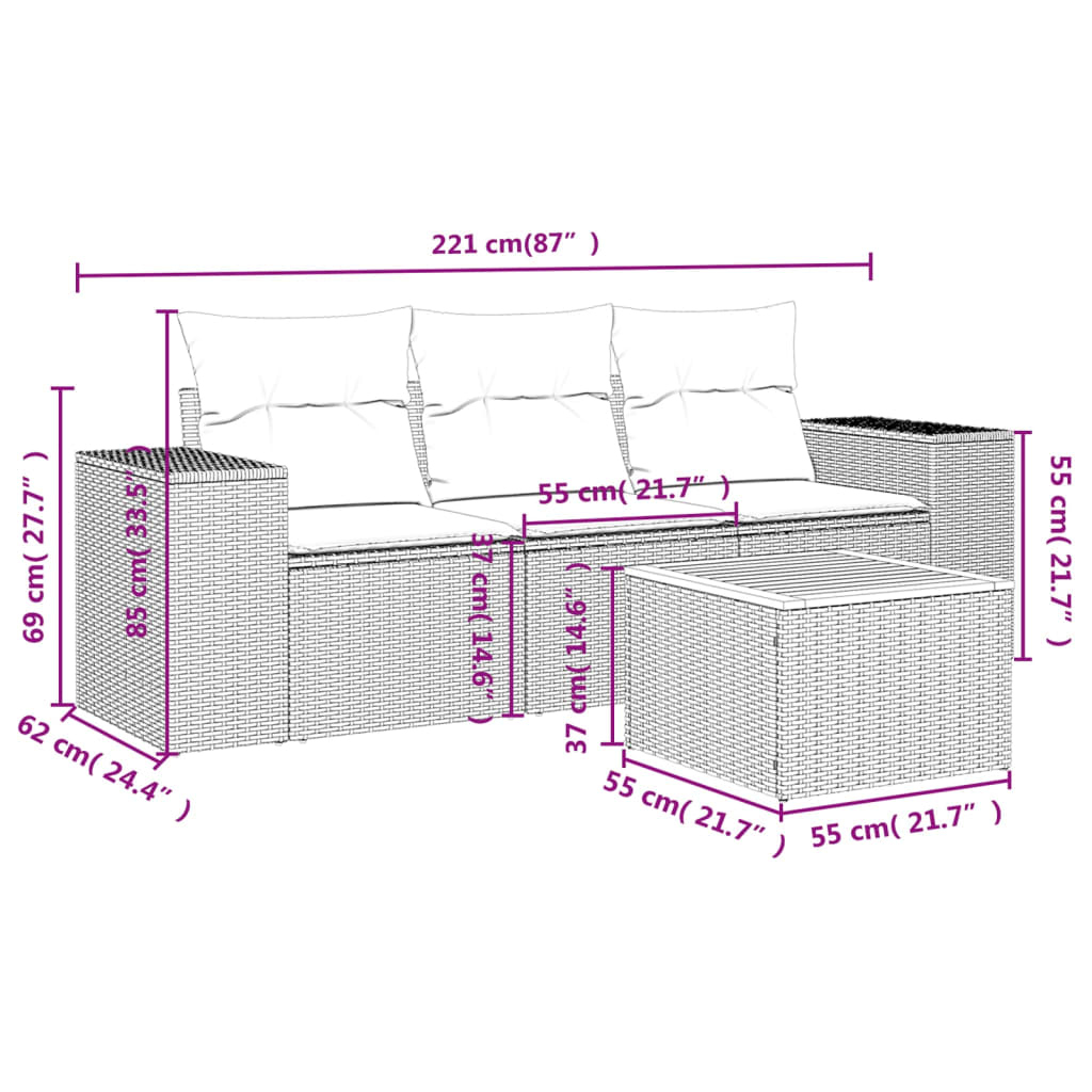 4-delige Loungeset met kussens poly rattan grijs is nu te koop bij PeponiXL, paradijselijk wonen!