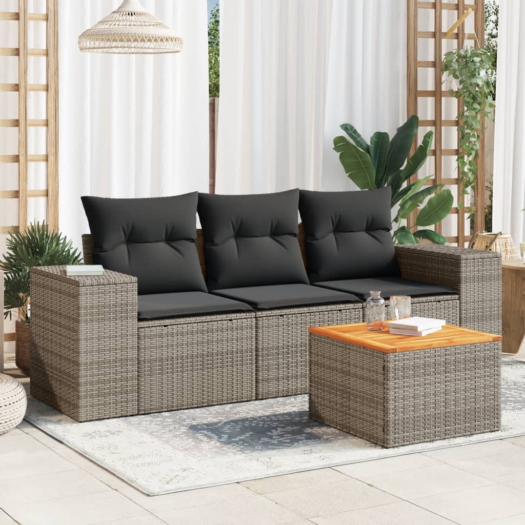 4-delige Loungeset met kussens poly rattan grijs is nu te koop bij PeponiXL, paradijselijk wonen!