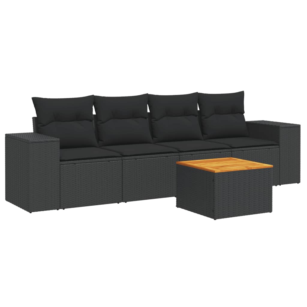 5-delige Loungeset met kussens poly rattan zwart is nu te koop bij PeponiXL, paradijselijk wonen!