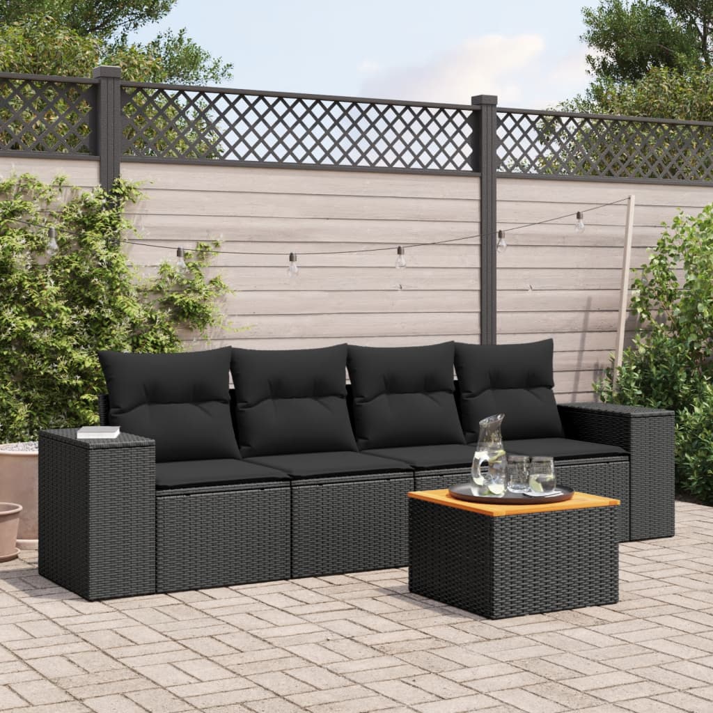 5-delige Loungeset met kussens poly rattan zwart is nu te koop bij PeponiXL, paradijselijk wonen!