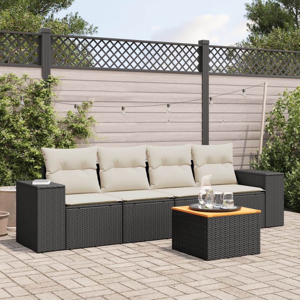 5-delige Loungeset met kussens poly rattan zwart is nu te koop bij PeponiXL, paradijselijk wonen!