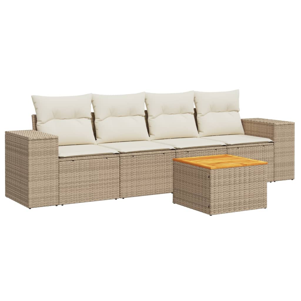 5-delige Loungeset met kussens poly rattan beige is nu te koop bij PeponiXL, paradijselijk wonen!