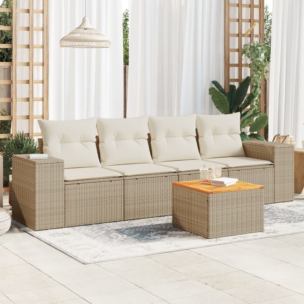 5-delige Loungeset met kussens poly rattan beige is nu te koop bij PeponiXL, paradijselijk wonen!
