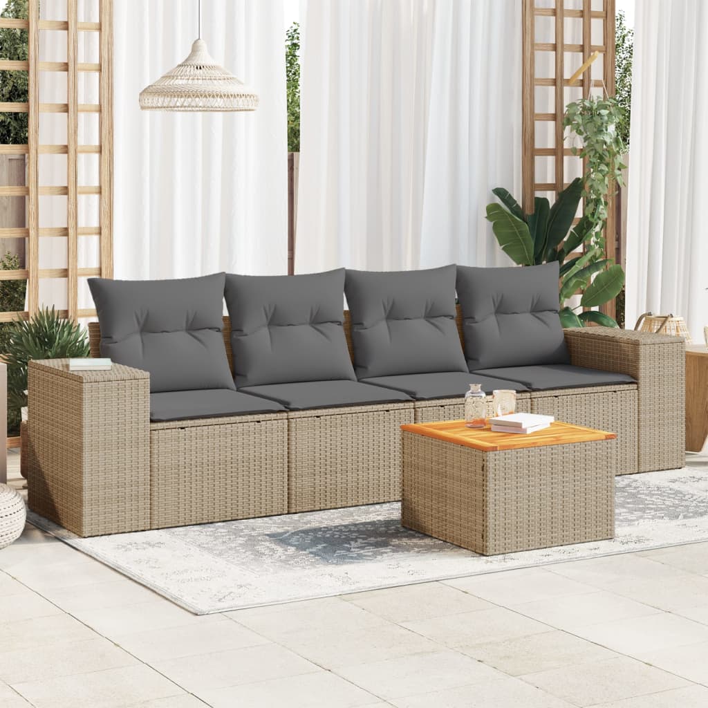 5-delige Loungeset met kussens poly rattan beige is nu te koop bij PeponiXL, paradijselijk wonen!