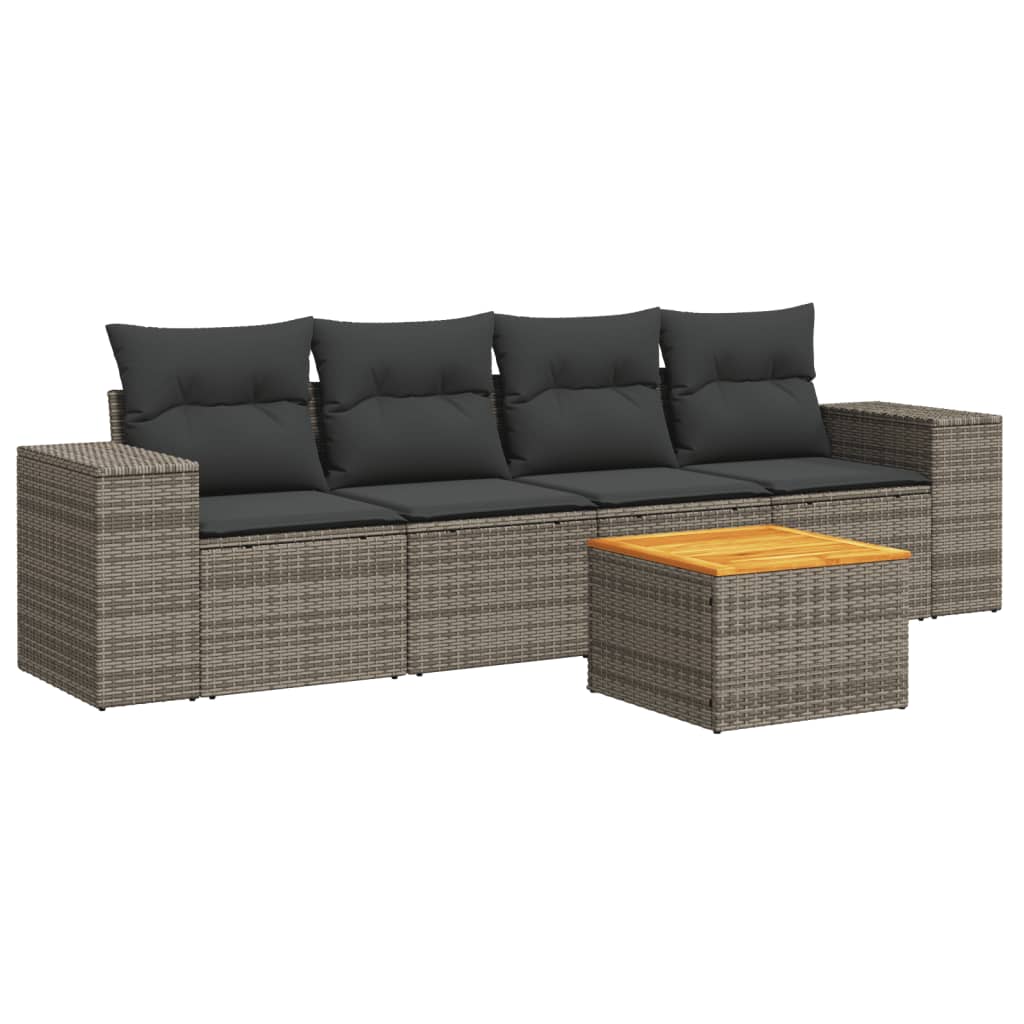 5-delige Loungeset met kussens poly rattan grijs is nu te koop bij PeponiXL, paradijselijk wonen!