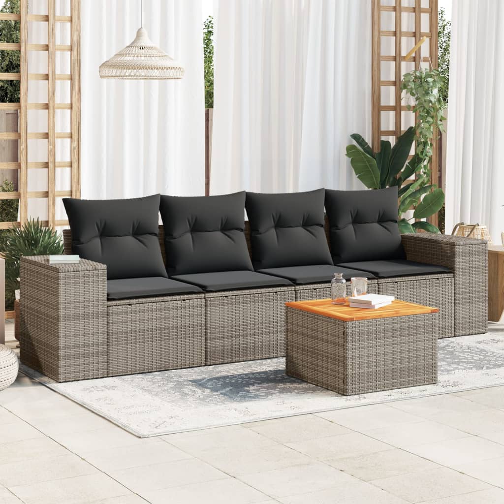 5-delige Loungeset met kussens poly rattan grijs is nu te koop bij PeponiXL, paradijselijk wonen!