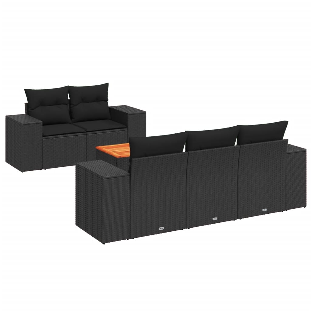 6-delige Loungeset met kussens poly rattan zwart is nu te koop bij PeponiXL, paradijselijk wonen!
