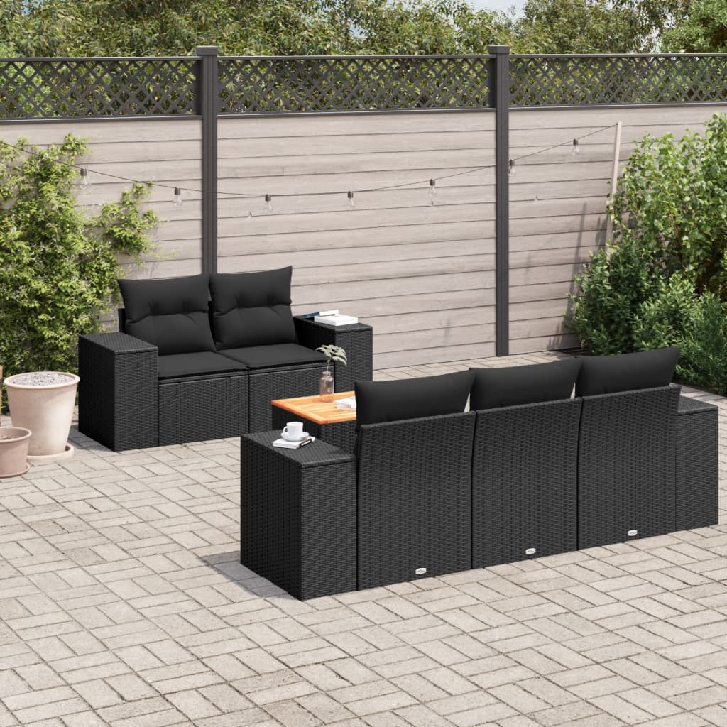 6-delige Loungeset met kussens poly rattan zwart is nu te koop bij PeponiXL, paradijselijk wonen!