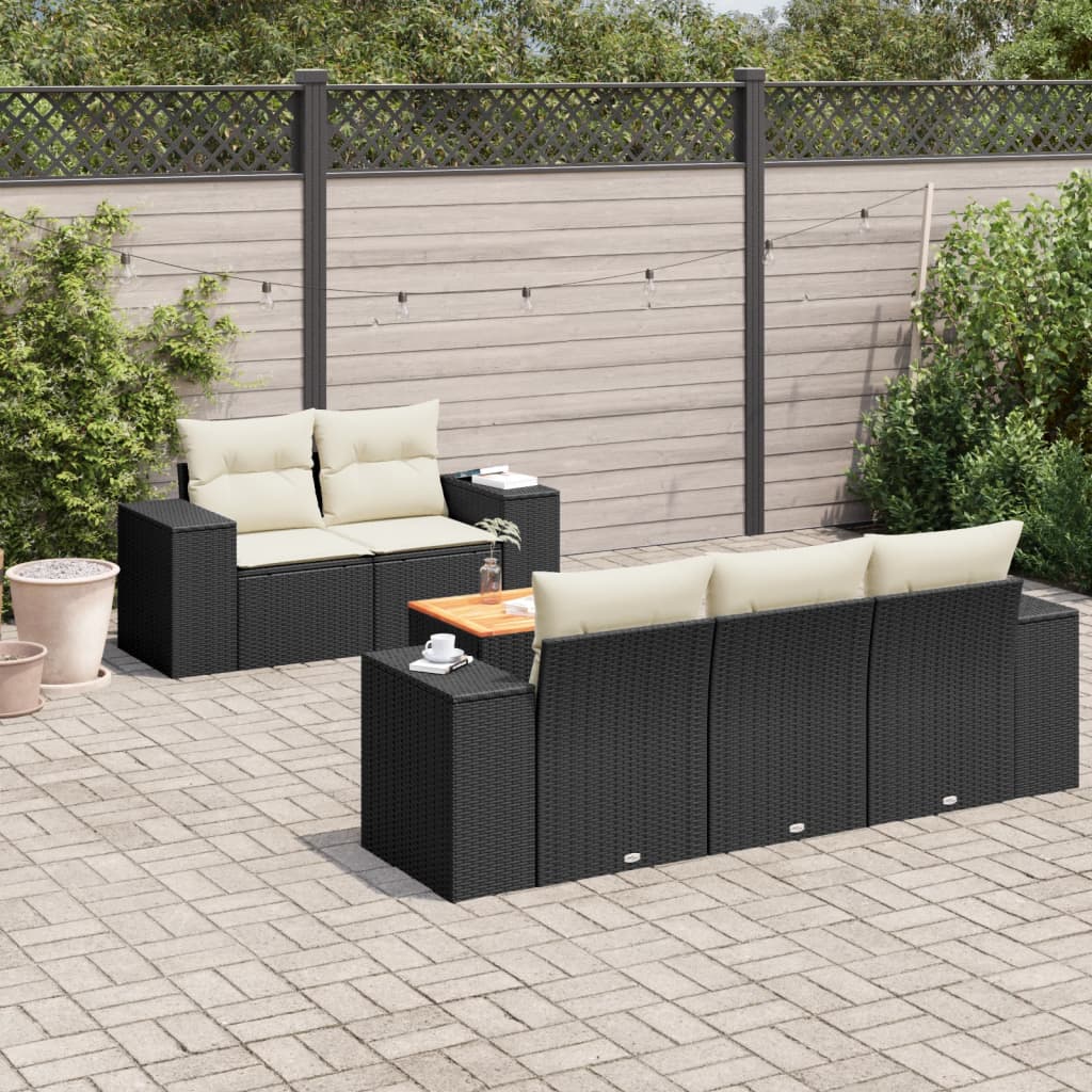 6-delige Loungeset met kussens poly rattan zwart is nu te koop bij PeponiXL, paradijselijk wonen!