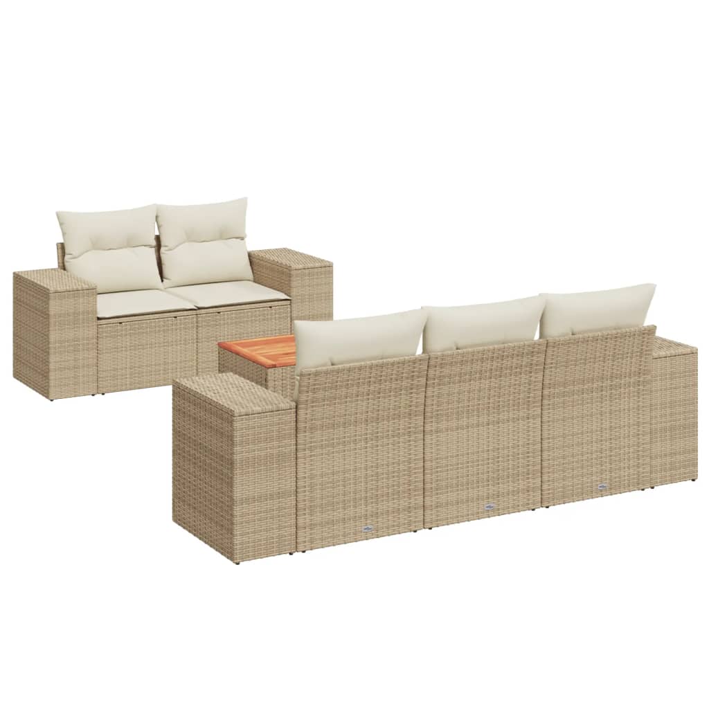 6-delige Loungeset met kussens poly rattan beige is nu te koop bij PeponiXL, paradijselijk wonen!