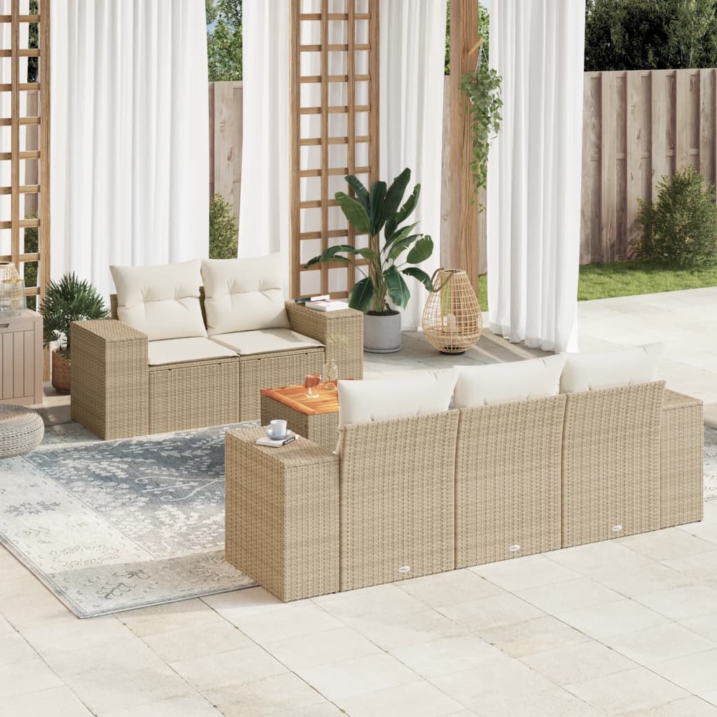 6-delige Loungeset met kussens poly rattan beige is nu te koop bij PeponiXL, paradijselijk wonen!