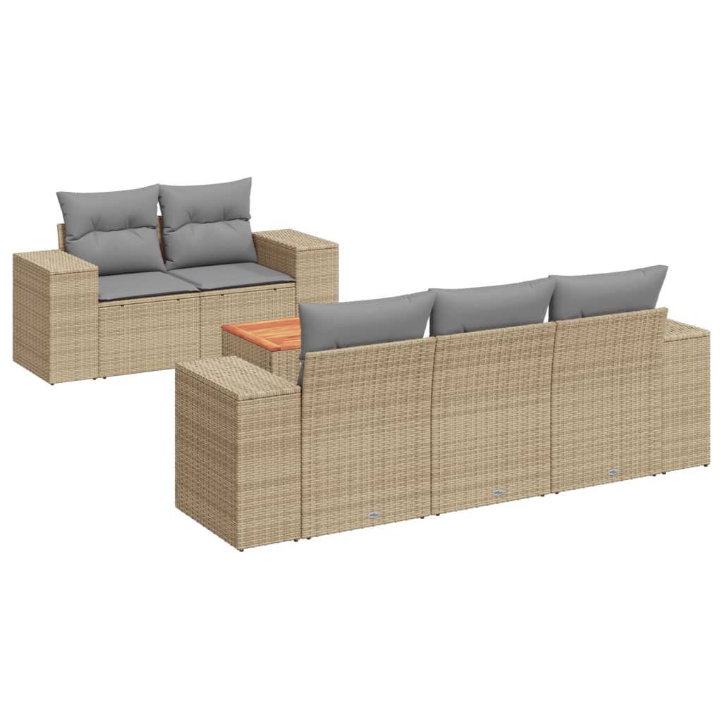 6-delige Loungeset met kussens poly rattan beige is nu te koop bij PeponiXL, paradijselijk wonen!