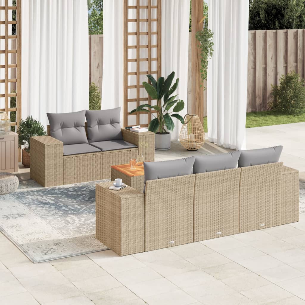 6-delige Loungeset met kussens poly rattan beige is nu te koop bij PeponiXL, paradijselijk wonen!