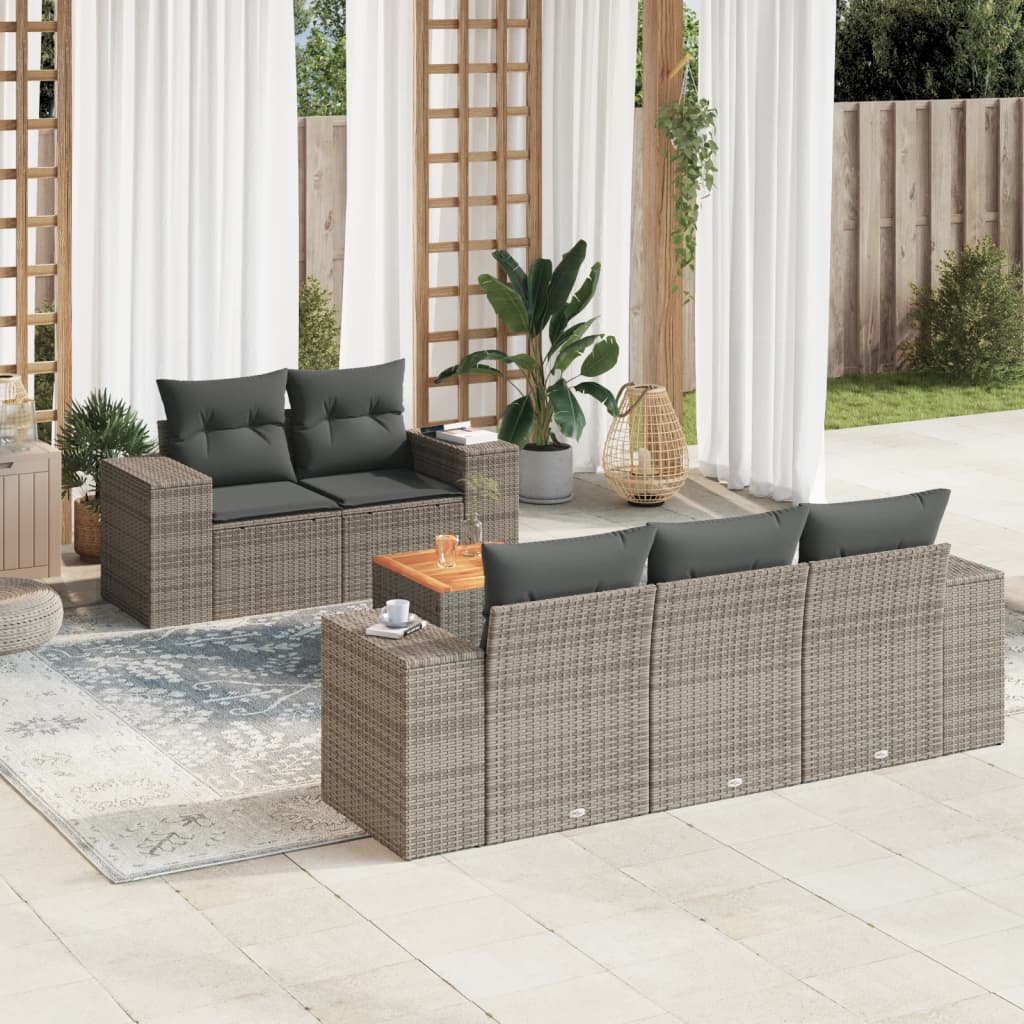 6-delige Loungeset met kussens poly rattan grijs is nu te koop bij PeponiXL, paradijselijk wonen!