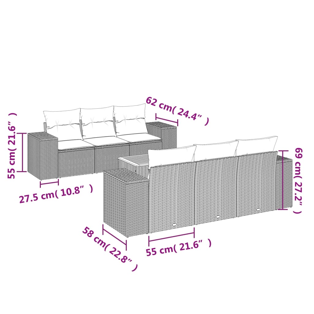 7-delige Loungeset met kussens poly rattan zwart is nu te koop bij PeponiXL, paradijselijk wonen!